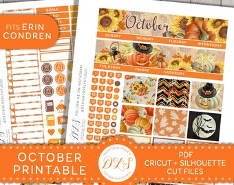 OCTOBER Monthly Kit for Erin Condren Life Planner, Printable October Monthly Stickers, Halloween Planner Stickers, Jack O Lantern, MV107