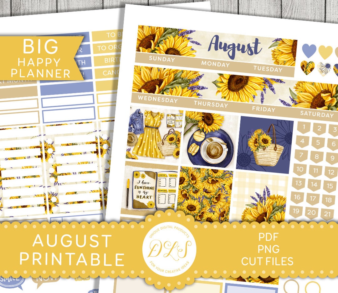 AUGUST Monthly Planner Stickers, Big Happy Planner Printable Stickers ...