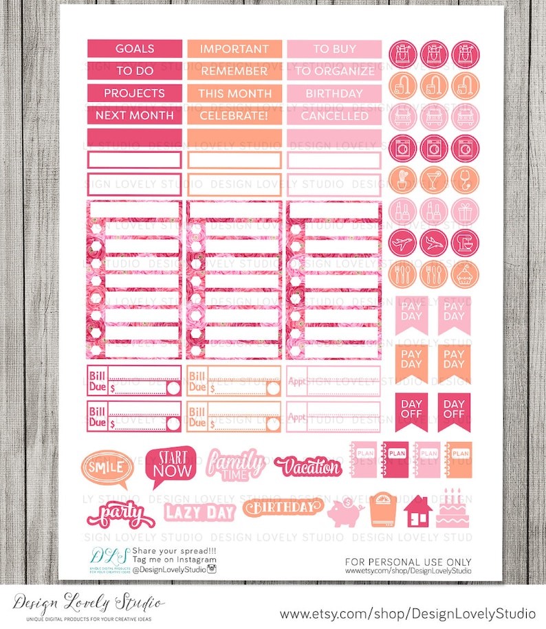Big Happy Planner Printable Stickers Floral Planner Stickers - Etsy