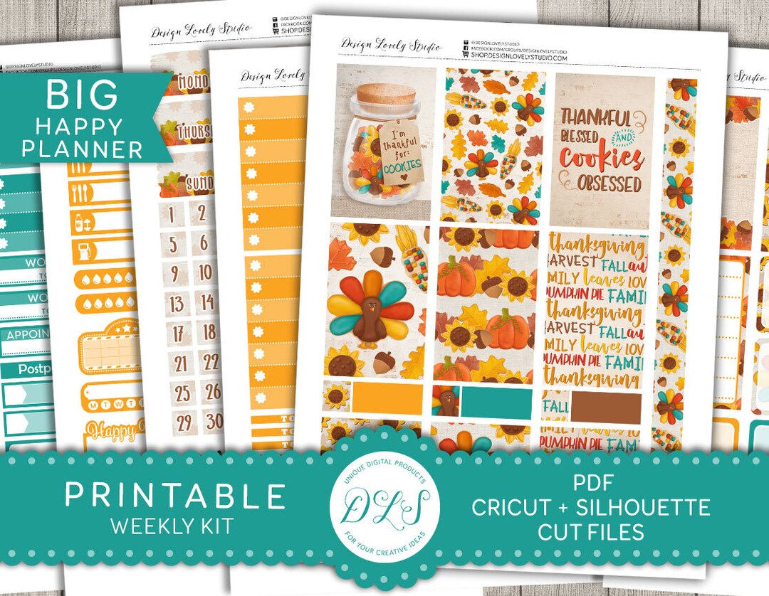 Printable Thanksgiving Planner Stickers, Big Happy Planner Stickers ...