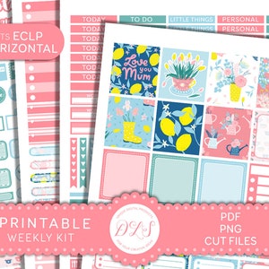 Fête des mères jour Planner Stickers Kit, imprimable hebdomadaire Planner Stickers, autocollants horizontaux ECLP, impression et coupe Planner Stickers, HS164