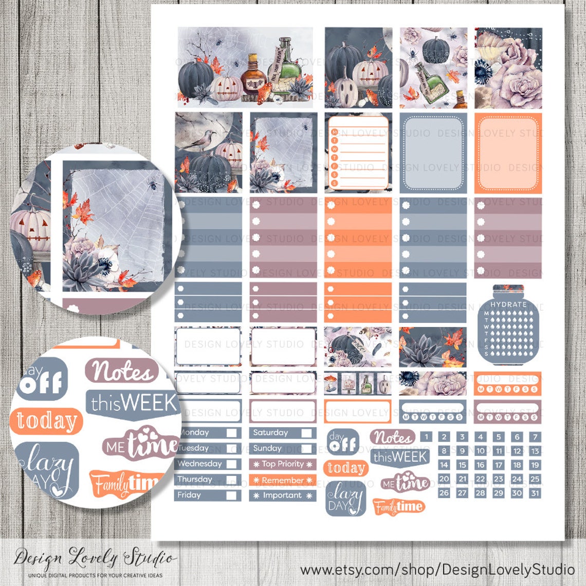 Printable Halloween Planner Stickers, October Weekly Stickers Kit, Fall ...