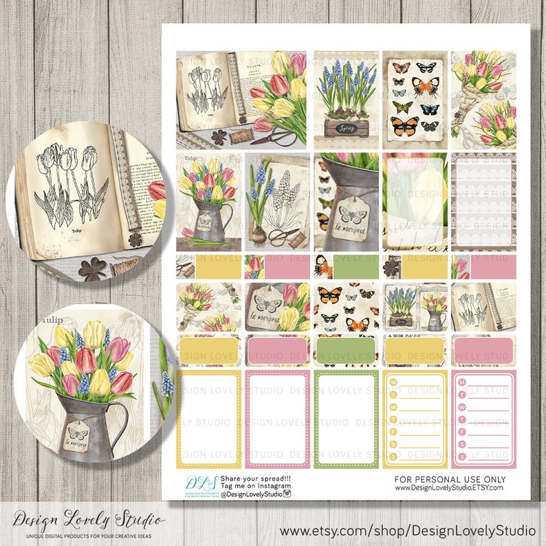 SPRING Planner Stickers Kit, Printable Happy Planner Spring Stickers