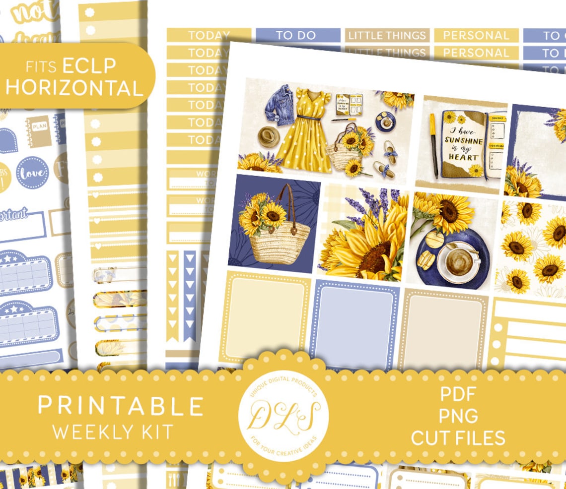 SUNFLOWERS Planner Stickers Printable Weekly Sticker Kit - Etsy