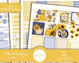 SUNFLOWERS Sticker, druckbare wöchentliche Aufkleber Kit, Sommer-Sticker, für Erin Condren horizontalen Planer, geschnitten E-/1, HS186