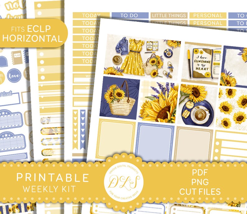 SUNFLOWERS Planner Stickers Printable Weekly Sticker Kit - Etsy
