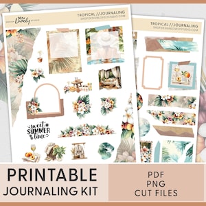 Tropical Journaling Stickers – Printable Summer Planner Stickers for Bullet Journals, Scrapbooking & Creative Beach-Themed Spreads, JS222