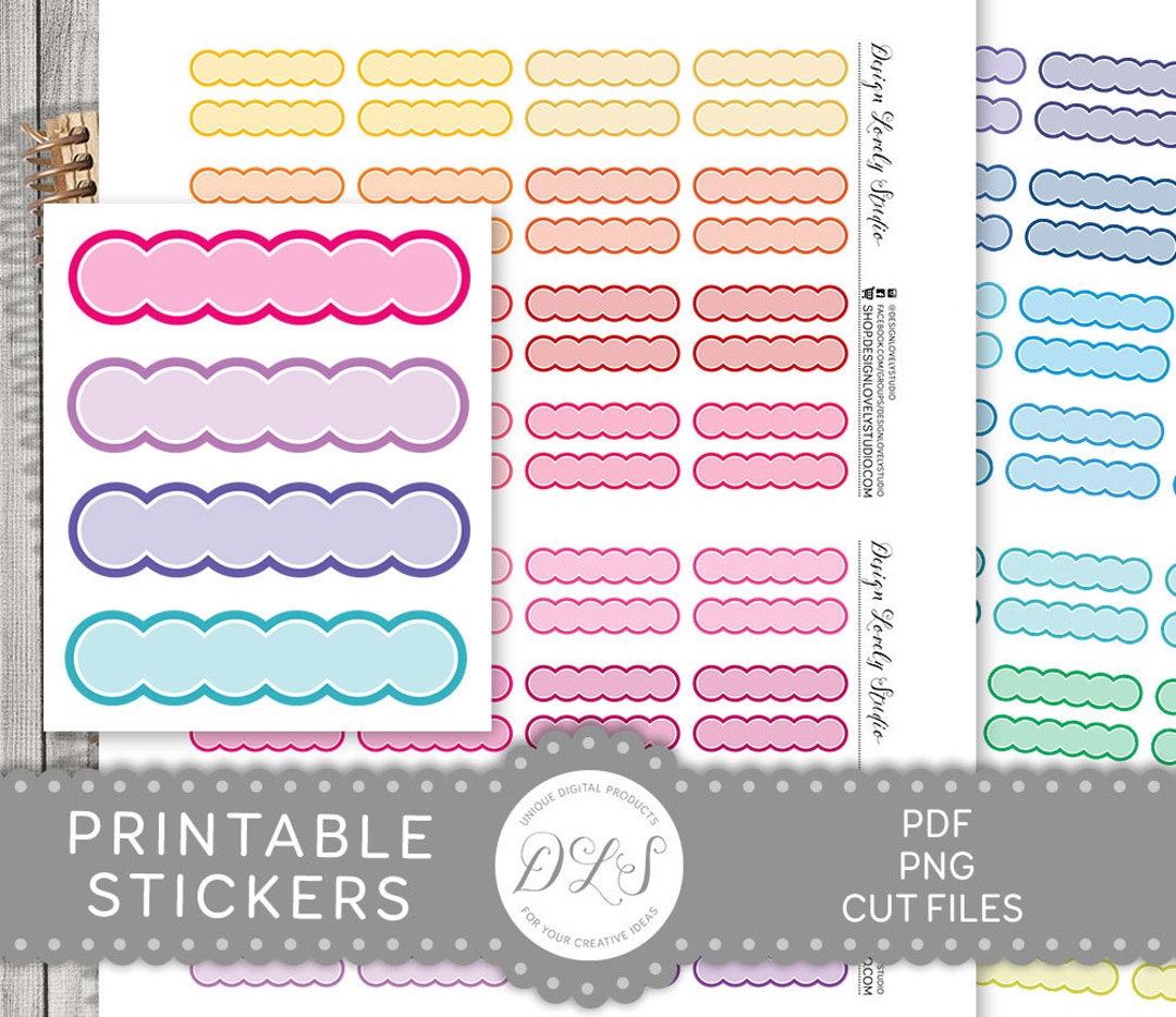 Printable Scallop LABEL Stickers, Multicolor Scallop Label Planner Stickers, Bright Scallop ...