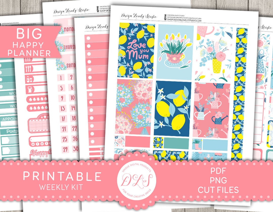 Mothers Day Planner Stickers Kit, Big Happy Planner Printable Stickers ...