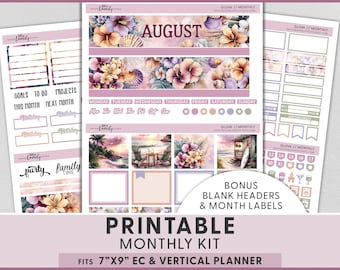 Adesivi stampabili per agenda "Serata estiva in spiaggia", adesivi mensili per agenda Erin Condren, tramonto in spiaggia, kit vacanze, MV299