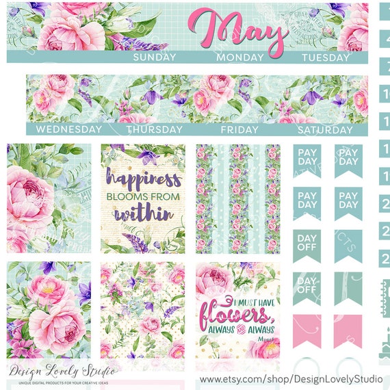 MAY Monthly Sticker Kit, May Planner Stickers, Mini Happy Planner