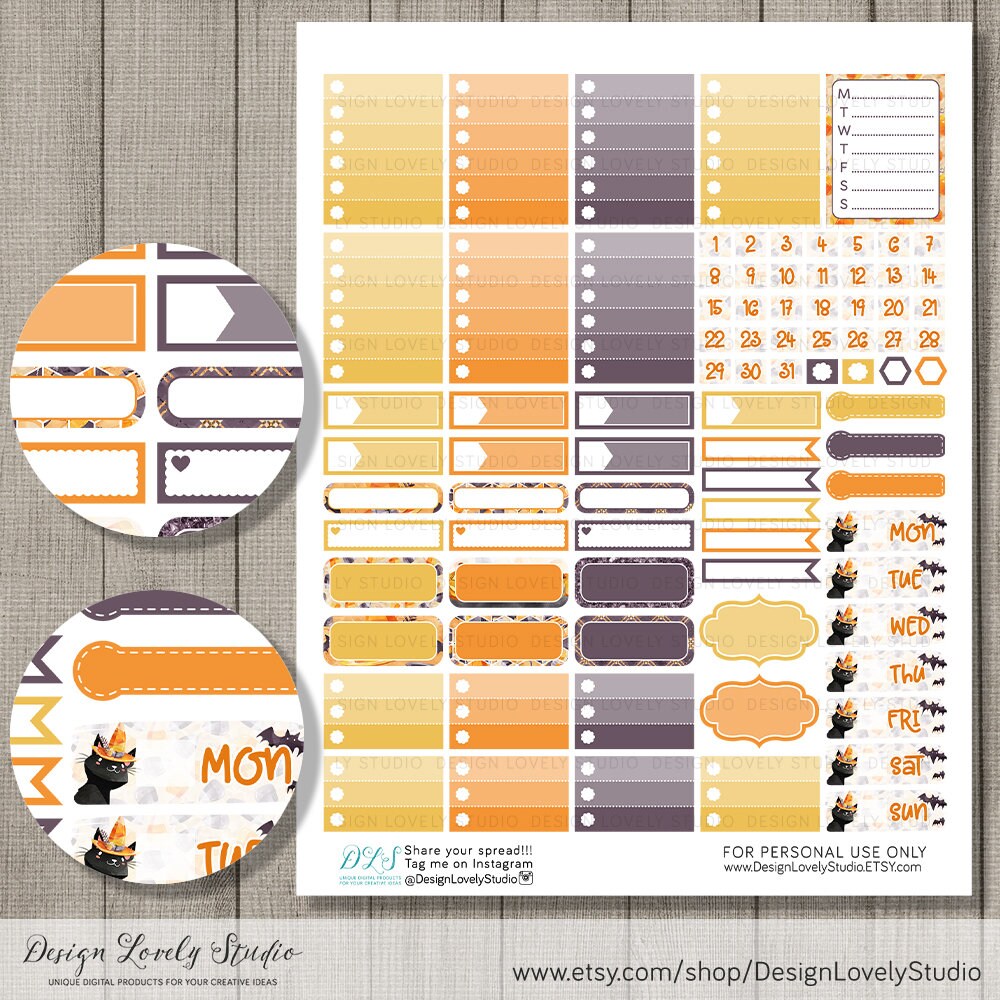 Printable HALLOWEEN Planner Stickers Kit, Fall Planner Stickers, Weekly ...