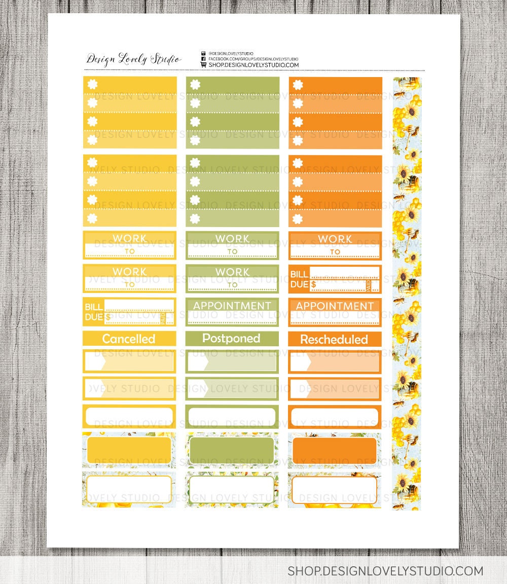 PRINTABLE Big Happy Planner Weekly Kit, Honey Bee Planner Stickers, Big ...
