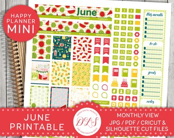 Happy Planner Mini, June Monthly Planner, Tropical Planner Kit, Fruit Planner Stickers, Summer Planner Stickers, Printable Kit, MM110