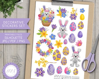 Easter Decorative Stickers, Easter Planner Stickers, Easter Bunny Stickers, Easter Egg Stickers, Easter Scrapbook Stickers, Printable, DS111
