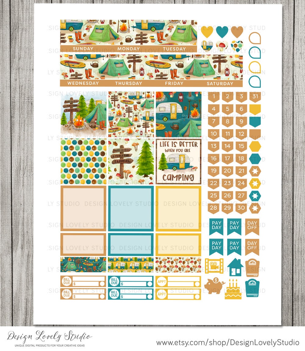 Printable Camping Planner Stickers Printable HAPPY PLANNER - Etsy