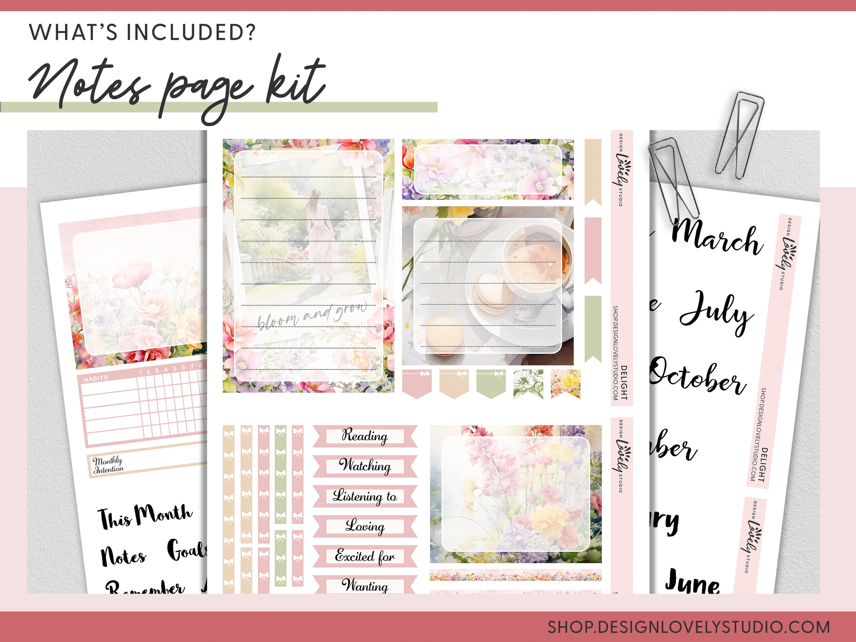 Printable Floral Planner Stickers Bundle, Spring, Summer, Watercolor ...