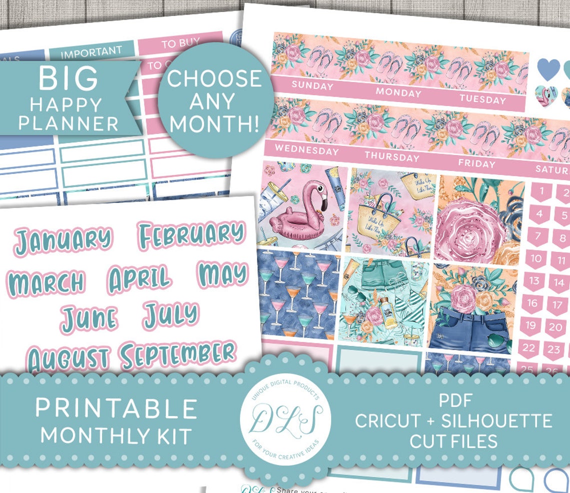Big Happy Planner PRINTABLE Monthly Stickers Summer Monthly | Etsy