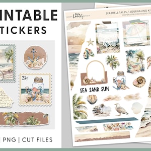 Printable Journaling Sticker Kit, Beach Journaling Stickers, Journaling Printable, Summer Journal Kit, Scrapbooking Kit, Deco Stickers,JS103