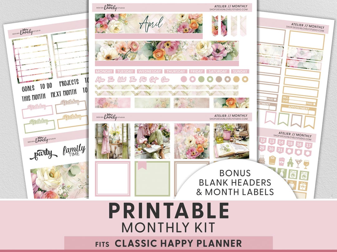 Spring Atelier Printable Planner Stickers, April Monthly Kit for Happy ...