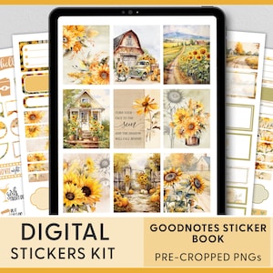 Autumn Digital Planner Stickers, Sunflower Stickers, Fall Digital Stickers, Goodnotes Stickers, Pre-cropped Stickers, Ipad Stickers, DG136