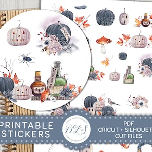 Printable Halloween Planner Stickers, Halloween Scrapbook Stickers, October Planner Stickers, Spooky Planner Stickers, Cut Files, DS133