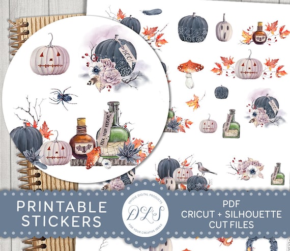 Printable Halloween Planner Stickers, Halloween Scrapbook Stickers, October Planner Stickers, Spooky Planner Stickers, Cut Files, DS133