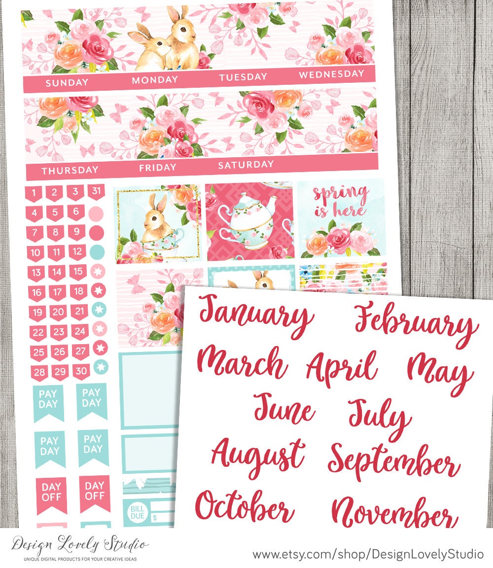PRINTABLE Monthly Planner Stickers Spring Planner Stickers - Etsy