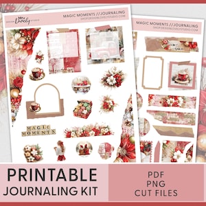 Printable Christmas Journaling Sticker Kit, Christmas Deco Stickers, Holiday Stickers, BuJo, Christmas Tree, December, Cut Files, JS194