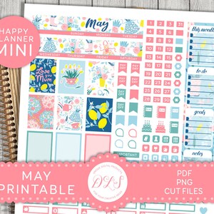 Kit mensuel imprimable de mai, Kit d'autocollants Mini Happy Planner MAY, autocollants de planificateur mensuel de printemps, Mini HP May Kit, fichiers coupés, MM163