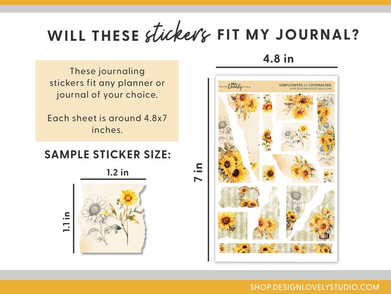 Sunflower Stickers Pattern Sunflower Stickers, Printable Torn Paper Stickers, Ripped Paper ...