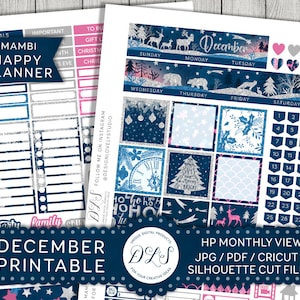 DECEMBER maandelijkse weergave Stickers Kit Mambi gelukkig Planner afdrukbare Stickers Winter Planner Glitter silhouet en Cricut Cut bestanden HPMV111