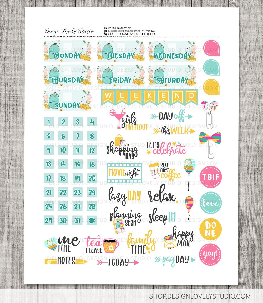 Printable BACK TO SCHOOL Planner Stickers, Big Happy Planner Weekly ...