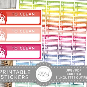 Cleaning Planner Stickers, Cleaning Printable Stickers, To Clean Stickers, Chores Stickers, Clean Box Stickers, Clean Header Stickers, FS113