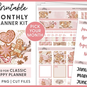 Januari Planner Stickers, December Planner Stickers, Happy Planner Maandelijkse Sticker Kit, Afdrukbare Planner Stickers, Cut Files, HPMV213