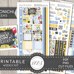 Kit de adesivos para planejador escolar de volta às aulas imprimível, adesivos para semanas Hobonichi, adesivos para planejador escolar Hobo Weeks, arquivos cortados, HO124