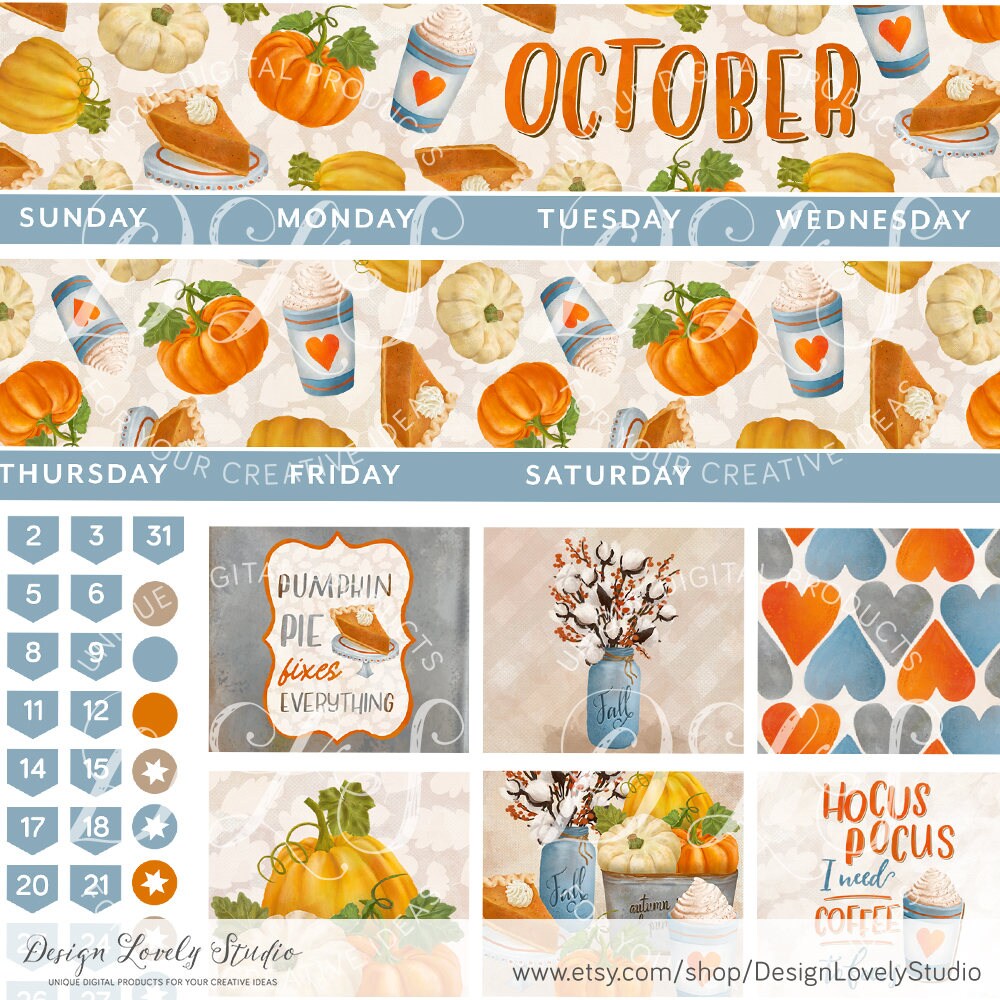 October Monthly Kit for Erin Condren Planner, October Planner Stickers ...