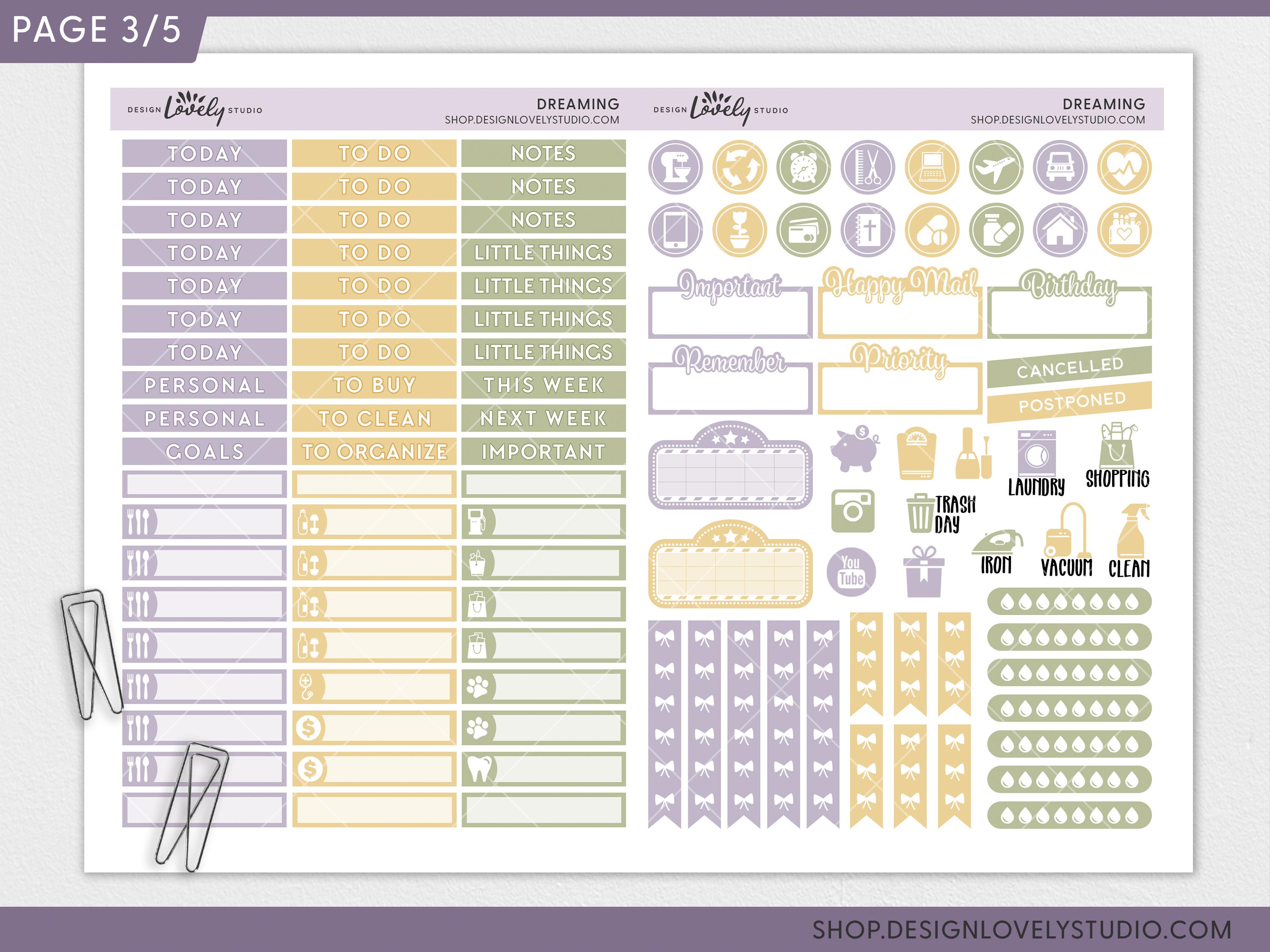 Lavender Dreaming Printable Planner Stickers, Erin Condren Weekly ...