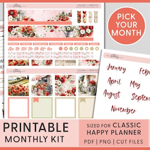 Tuscany Poppies Summer Monthly Planner Kit – June, July, August Printable Stickers for Happy Planner, Cottagecore Theme, Cut Files, HPMV271
