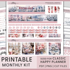 December maandelijkse sticker Kit, december planner stickers, kerstplanner, afdrukbare planner stickers, happy planner stickers, HPMV234