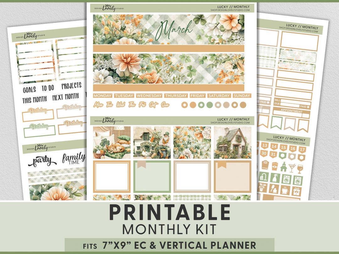 Lucky Printable Planner Stickers, March Monthly Planner Stickers for ...