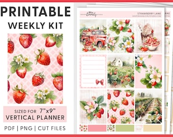Strawberry Planner Stickers, Printable Planner Stickers, Summer Planner Stickers, Weekly Stickers Kit, Erin Condren, Cut Files, VS233