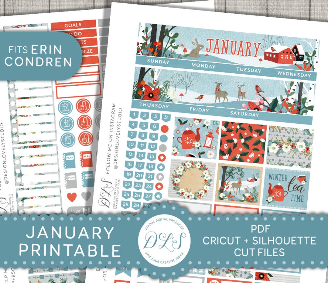 Printable January Monthly Kit, January Planner Stickers Kit, New Year ...