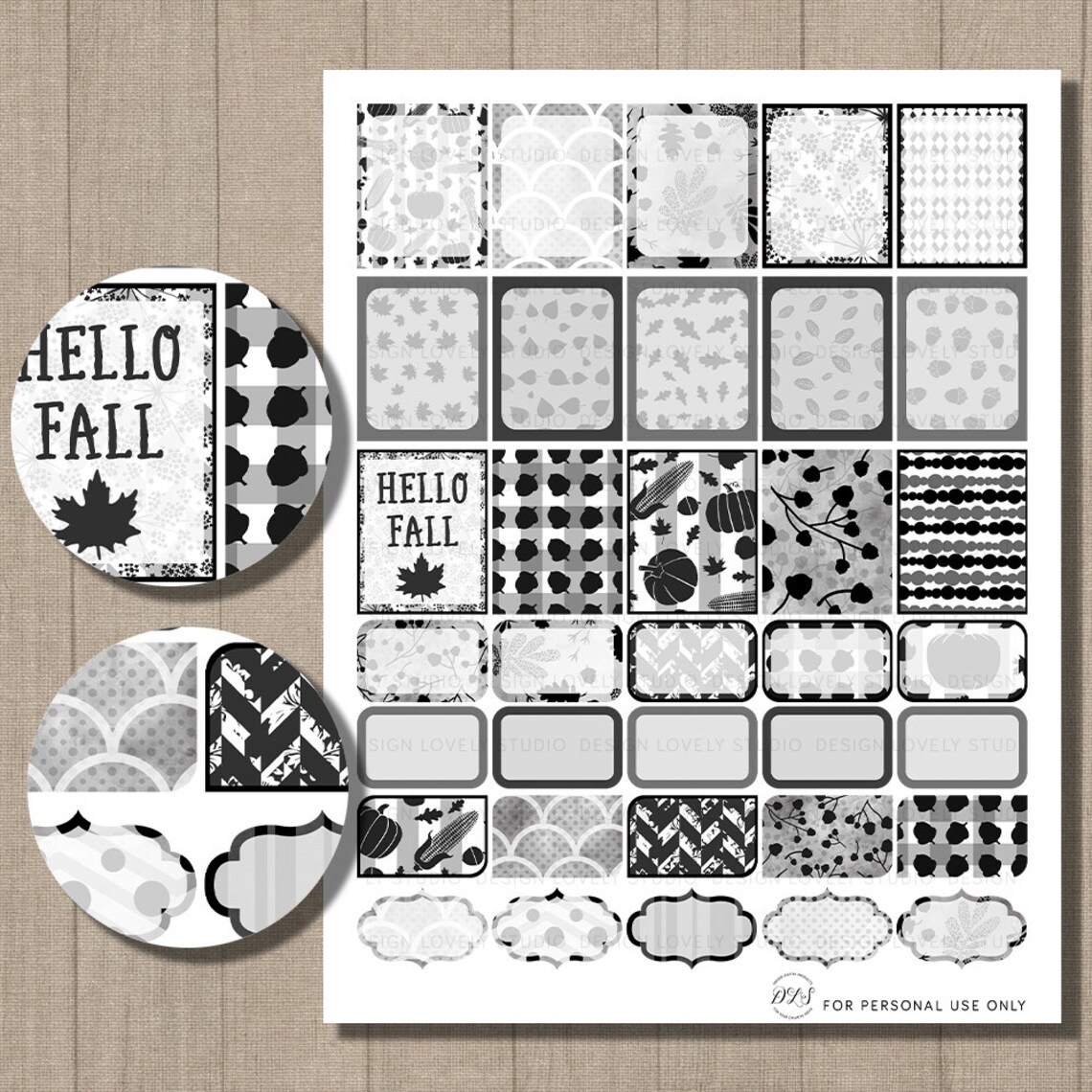 Printable Black and White Stickers, Weekly Kit for Erin Condren Neutral ...