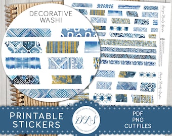 Printable Washi Tape Stickers, Printable Washi Strips, Goodnotes Stickers, Watercolor Planner Stickers, Tie Die Stickers, Cut Files, DS190