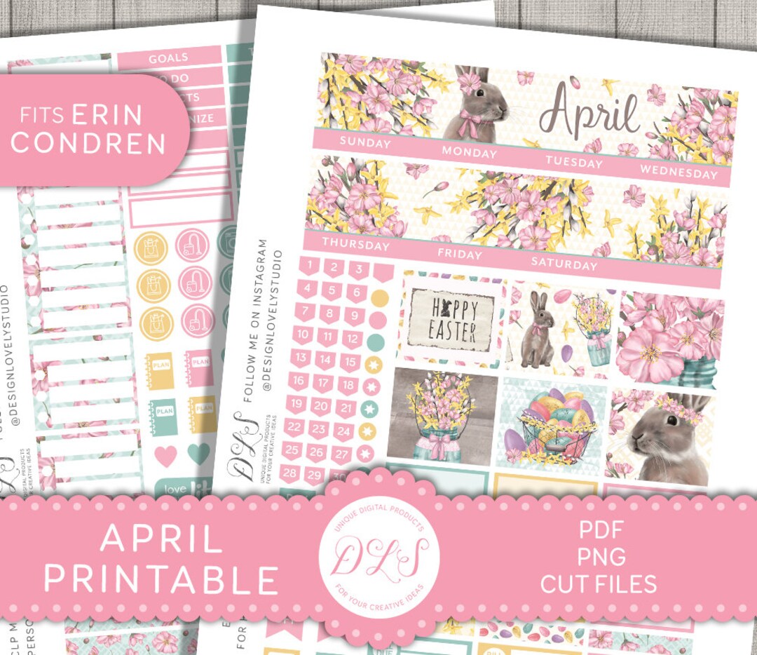 Printable APRIL Monthly Kit, April Monthly Planner Stickers, Fits Erin ...