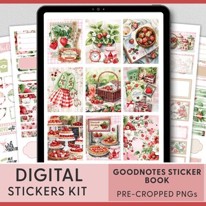 Agenda numérique Stickers fraises, Stickers printemps, Stickers été, Stickers Goodnotes, Stickers prérecadrés, Stickers Ipad, DG177