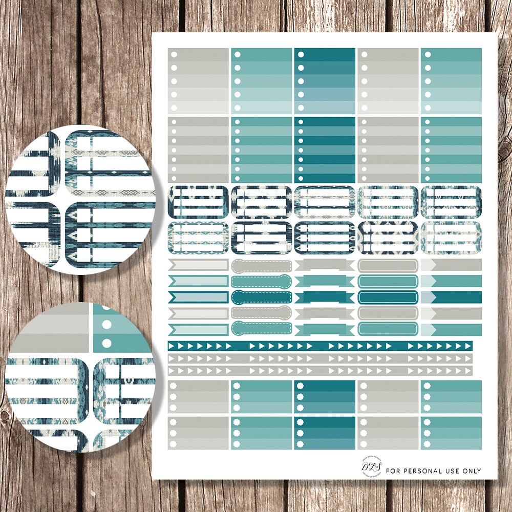 HORIZONTAL Printable Weekly Sticker Set for ECLP Blue Teal | Etsy