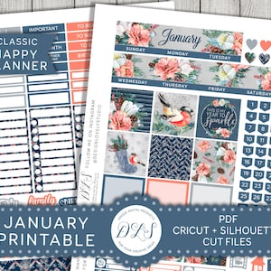 JANUARY Planner Stickers Kit, Printable January Monthly Kit, Happy Planner January Monthly Kit, New Year Planner Stickers, Cut Files HPMV138