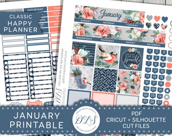 January Happy Planner Monthly Kit, Happy Planner January Printable Stickers, January Monthly Kit, 2018 Planner Stickers Kit, HPMV138
